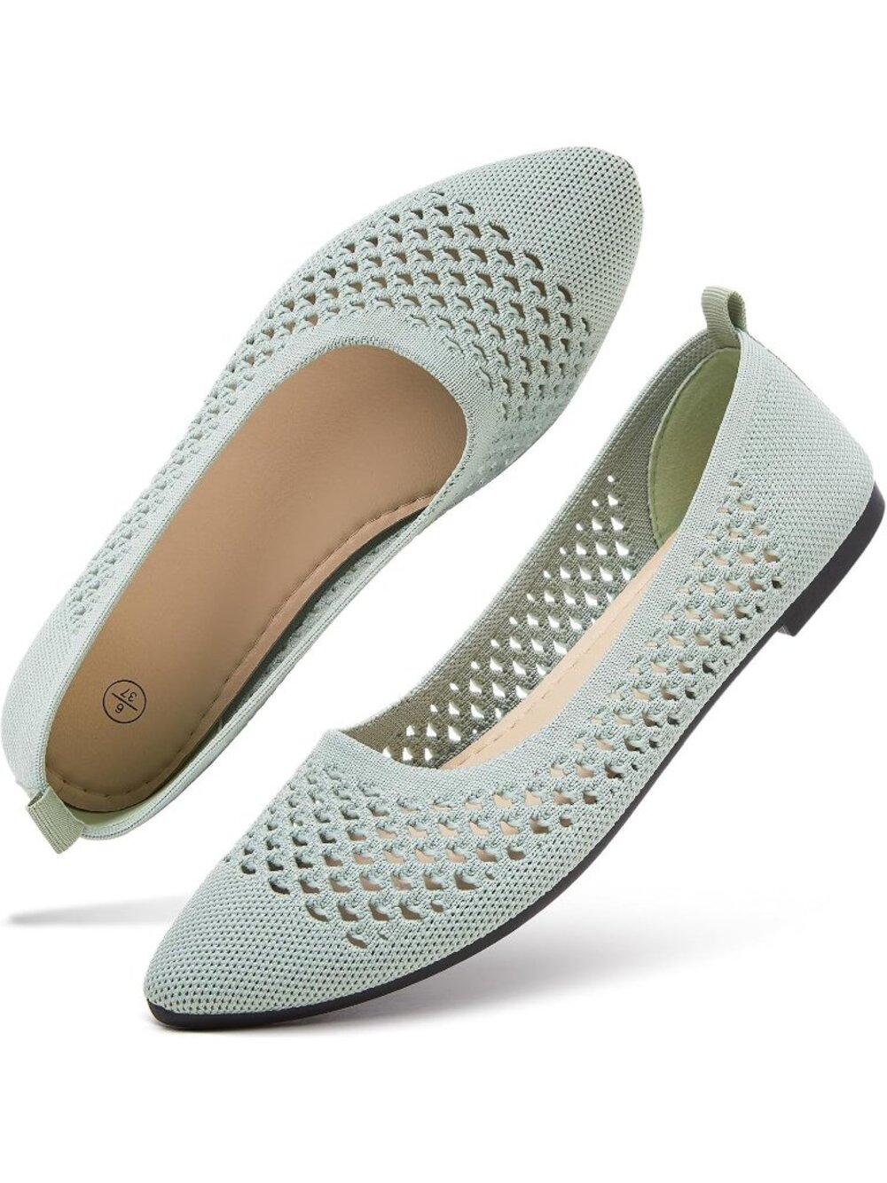 Women Light Green Breathable Pointed Toe Slip on Casual Loafer Ballet Flat Shoes